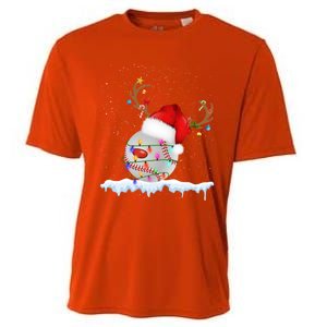 Christmas Baseball Ball Santa Hat Xmas Catcher Pitcher Gift Cooling Performance Crew T-Shirt