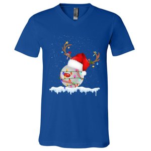 Christmas Baseball Ball Santa Hat Xmas Catcher Pitcher Gift V-Neck T-Shirt