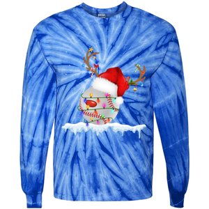 Christmas Baseball Ball Santa Hat Xmas Catcher Pitcher Gift Tie-Dye Long Sleeve Shirt