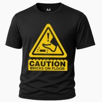 Caution Building Bricks On Floor Funny Warning Sign Cooling Performance Crew T-Shirt