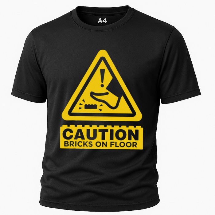 Caution Building Bricks On Floor Funny Warning Sign Cooling Performance Crew T-Shirt