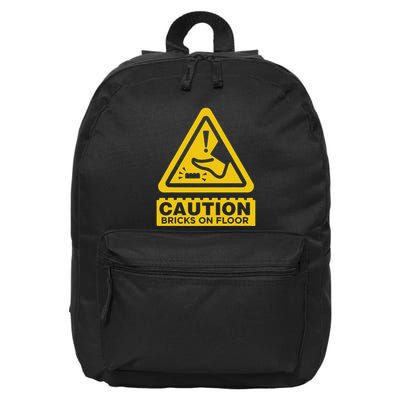 Caution Building Bricks On Floor Funny Warning Sign 16 in Basic Backpack