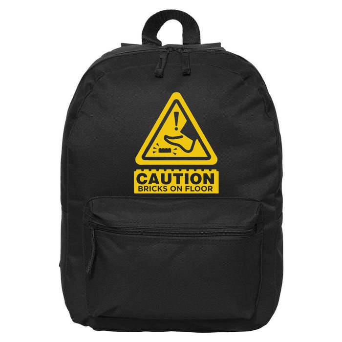 Caution Building Bricks On Floor Funny Warning Sign 16 in Basic Backpack