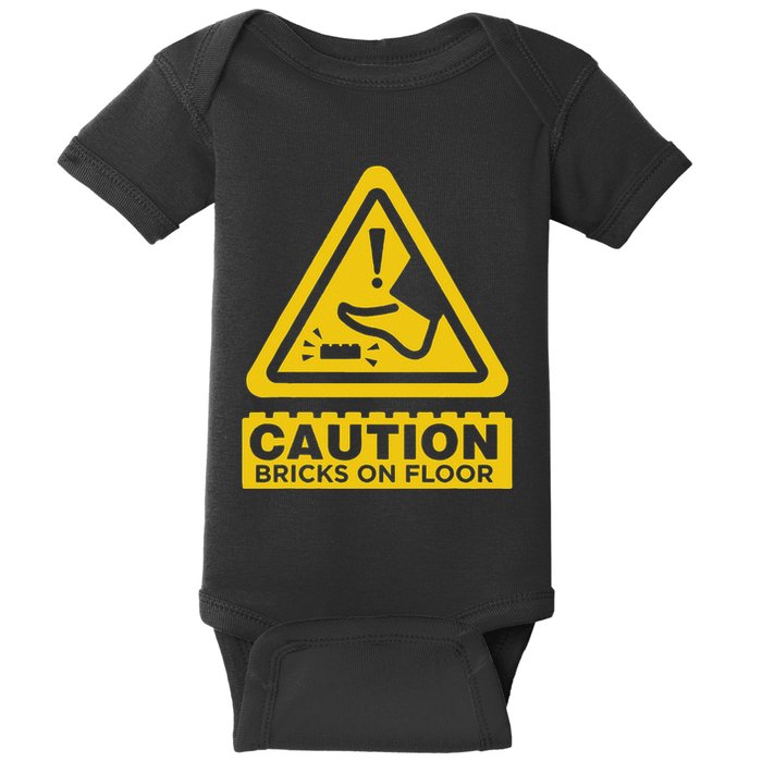 Caution Building Bricks On Floor Funny Warning Sign Baby Bodysuit