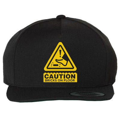 Caution Building Bricks On Floor Funny Warning Sign Wool Snapback Cap