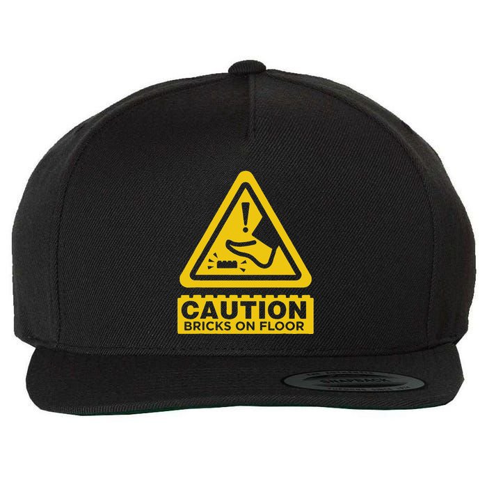 Caution Building Bricks On Floor Funny Warning Sign Wool Snapback Cap