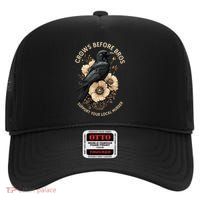 Crows Before Bros Support Your Local Murder High Crown Mesh Back Trucker Hat