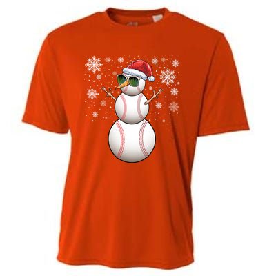 Christmas Baseball Ball Santa Snow Catcher Pitcher Gift Cooling Performance Crew T-Shirt