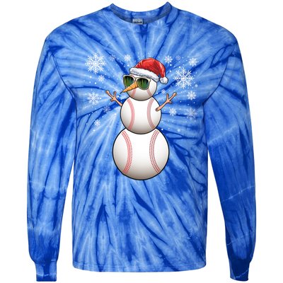 Christmas Baseball Ball Santa Snow Catcher Pitcher Gift Tie-Dye Long Sleeve Shirt