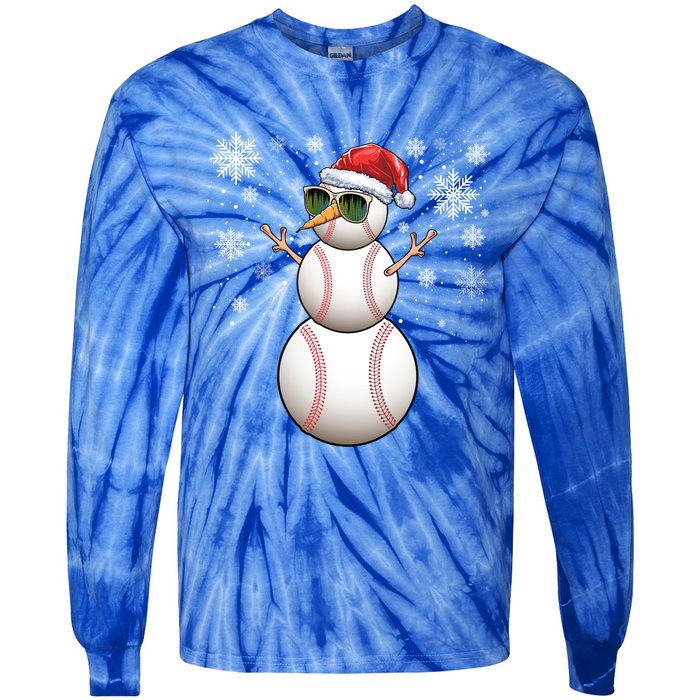 Christmas Baseball Ball Santa Snow Catcher Pitcher Gift Tie-Dye Long Sleeve Shirt