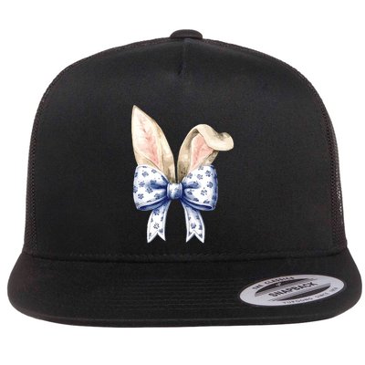Coquette Bow Bunny Ears Cute Easter Bunny Flat Bill Trucker Hat