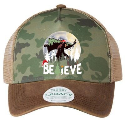 Christmas Bigfoot Believe Sasquatch In Moon Light Santa Xmas Legacy Tie Dye Trucker Hat