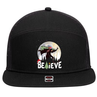 Christmas Bigfoot Believe Sasquatch In Moon Light Santa Xmas 7 Panel Mesh Trucker Snapback Hat