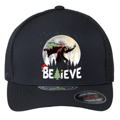 Christmas Bigfoot Believe Sasquatch In Moon Light Santa Xmas Flexfit Unipanel Trucker Cap