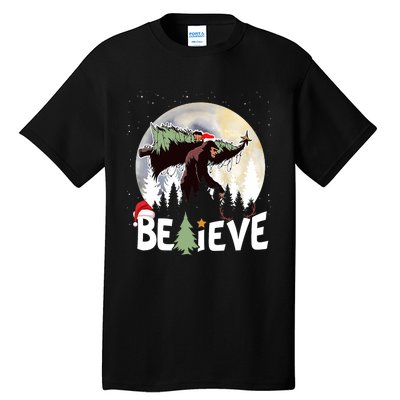 Christmas Bigfoot Believe Sasquatch In Moon Light Santa Xmas Tall T-Shirt