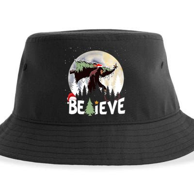 Christmas Bigfoot Believe Sasquatch In Moon Light Santa Xmas Sustainable Bucket Hat