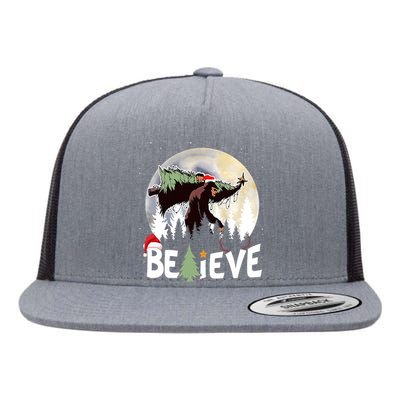 Christmas Bigfoot Believe Sasquatch In Moon Light Santa Xmas Flat Bill Trucker Hat