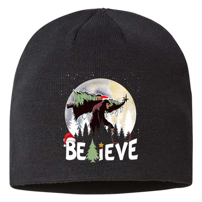 Christmas Bigfoot Believe Sasquatch In Moon Light Santa Xmas Sustainable Beanie