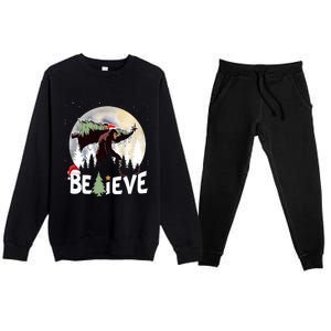 Christmas Bigfoot Believe Sasquatch In Moon Light Santa Xmas Premium Crewneck Sweatsuit Set