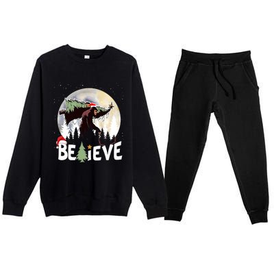 Christmas Bigfoot Believe Sasquatch In Moon Light Santa Xmas Premium Crewneck Sweatsuit Set