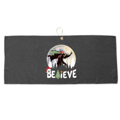 Christmas Bigfoot Believe Sasquatch In Moon Light Santa Xmas Large Microfiber Waffle Golf Towel