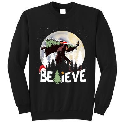 Christmas Bigfoot Believe Sasquatch In Moon Light Santa Xmas Tall Sweatshirt