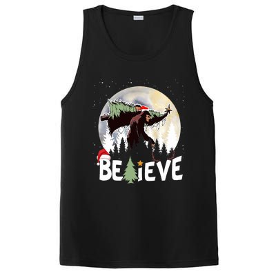 Christmas Bigfoot Believe Sasquatch In Moon Light Santa Xmas PosiCharge Competitor Tank