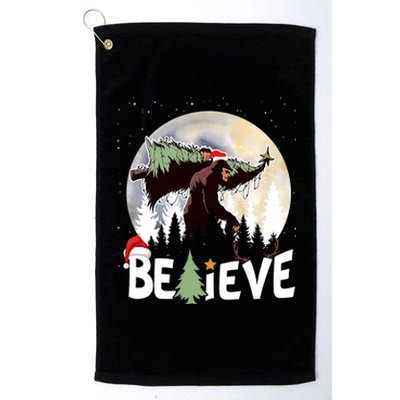 Christmas Bigfoot Believe Sasquatch In Moon Light Santa Xmas Platinum Collection Golf Towel