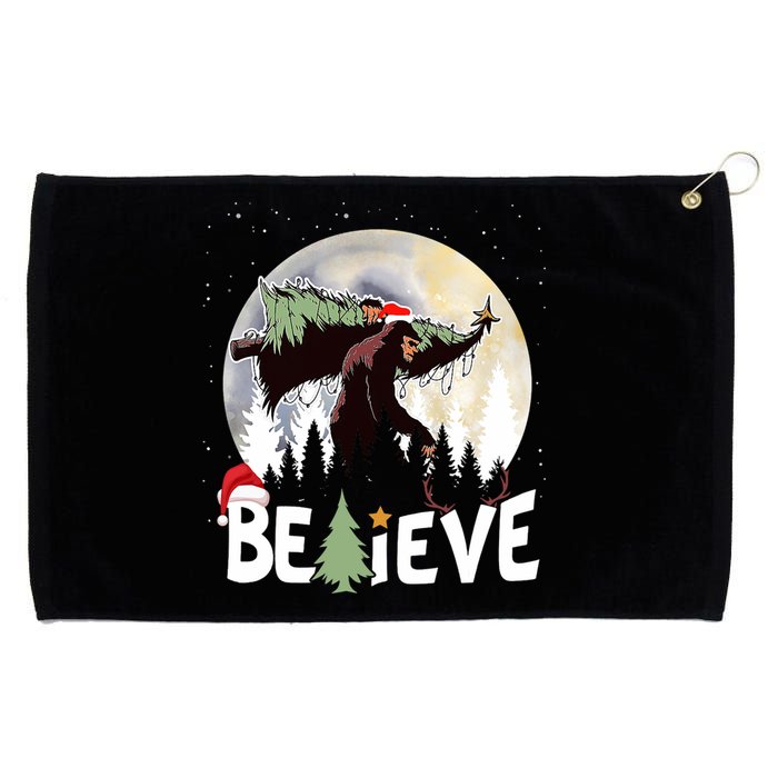 Christmas Bigfoot Believe Sasquatch In Moon Light Santa Xmas Grommeted Golf Towel