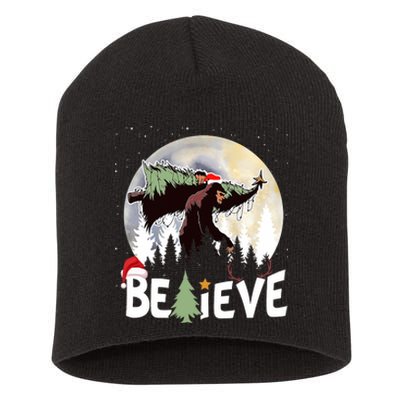 Christmas Bigfoot Believe Sasquatch In Moon Light Santa Xmas Short Acrylic Beanie