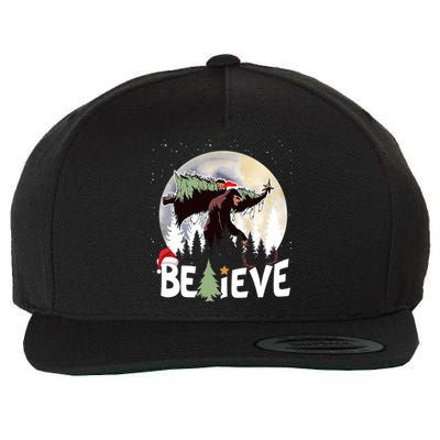 Christmas Bigfoot Believe Sasquatch In Moon Light Santa Xmas Wool Snapback Cap