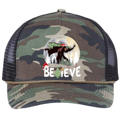 Christmas Bigfoot Believe Sasquatch In Moon Light Santa Xmas Retro Rope Trucker Hat Cap