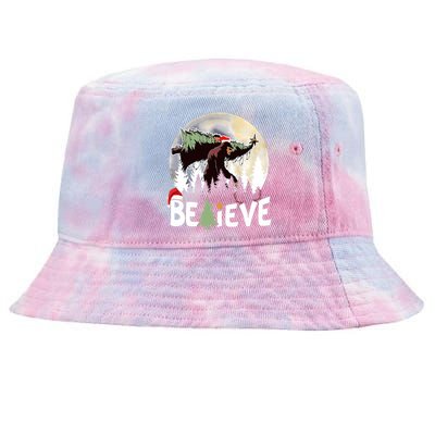 Christmas Bigfoot Believe Sasquatch In Moon Light Santa Xmas Tie-Dyed Bucket Hat