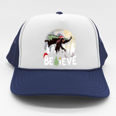 Christmas Bigfoot Believe Sasquatch In Moon Light Santa Xmas Trucker Hat