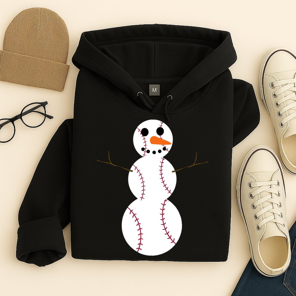 Christmas Baseball Ball Snowman Funny Sport Xmas Boys Hoodie