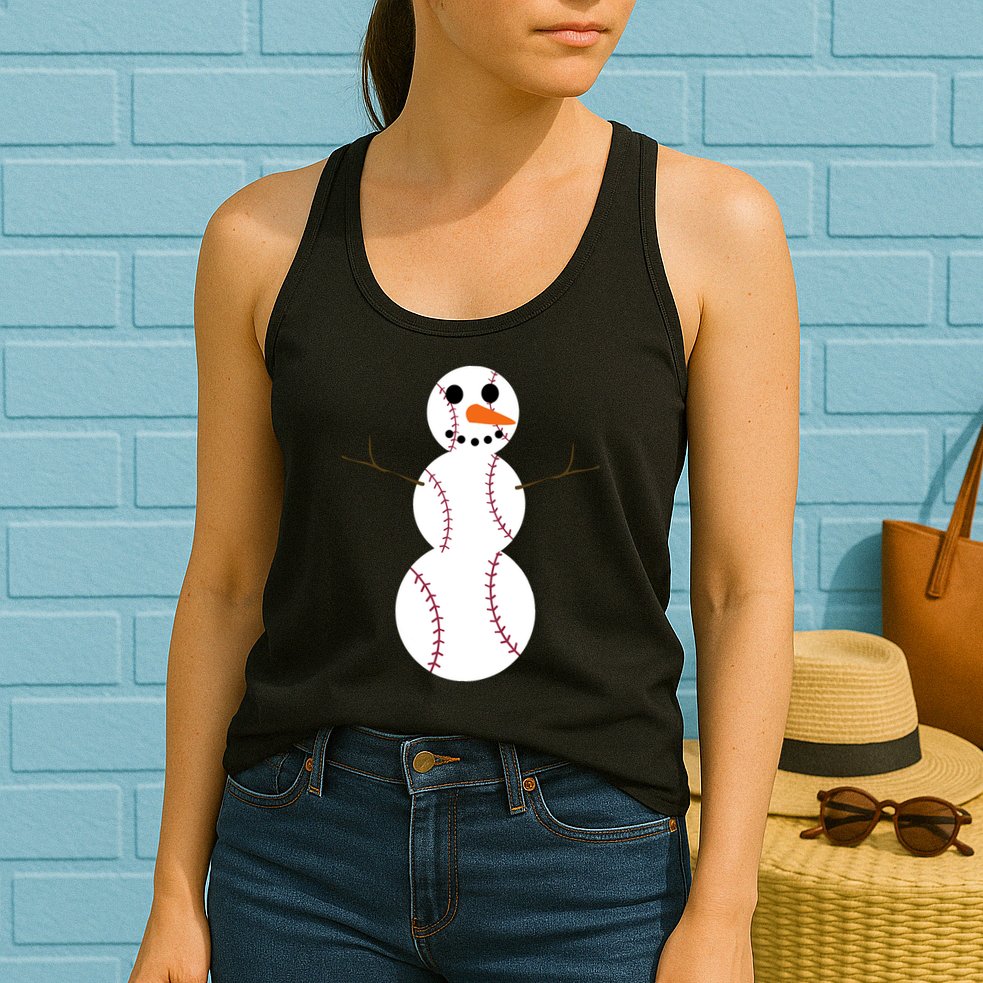 Christmas Baseball Ball Snowman Funny Sport Xmas Boys Womens Tank Top