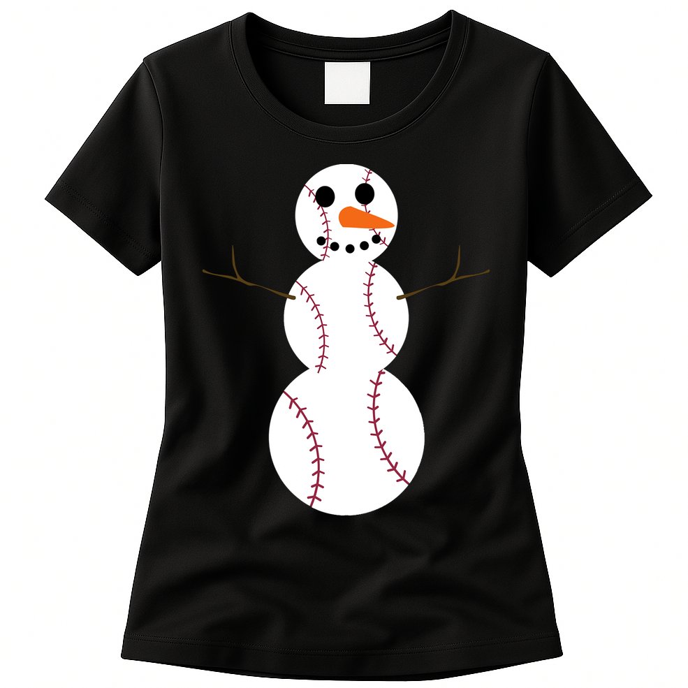 Christmas Baseball Ball Snowman Funny Sport Xmas Boys Womens T-Shirt