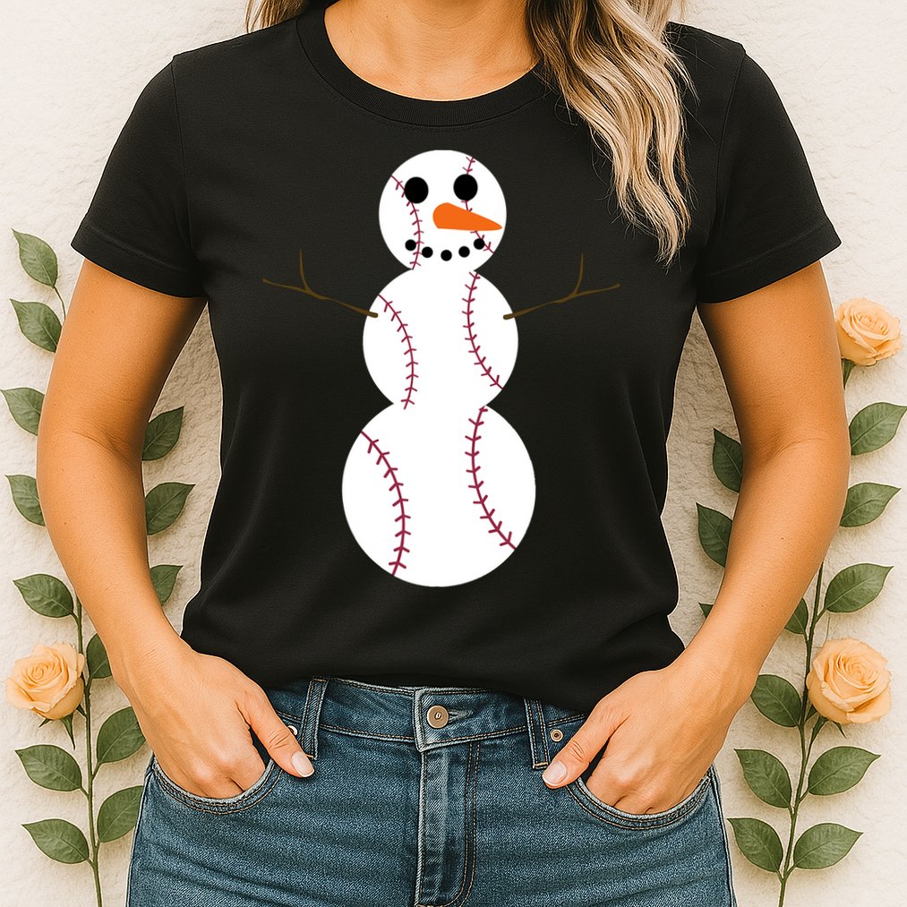 Christmas Baseball Ball Snowman Funny Sport Xmas Boys Womens T-Shirt