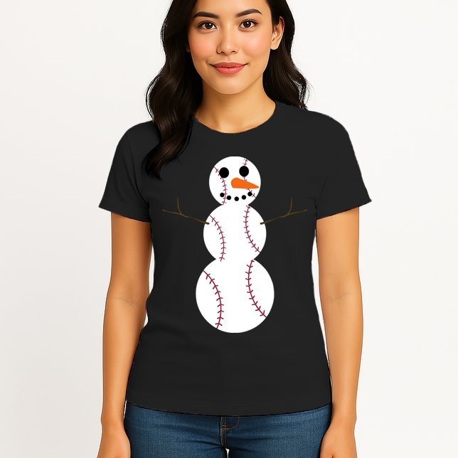 Christmas Baseball Ball Snowman Funny Sport Xmas Boys Womens T-Shirt