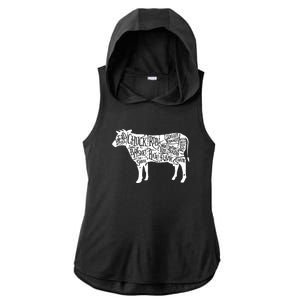 Cow Butcher Beef Cuts Diagram Funny Ladies PosiCharge Tri-Blend Wicking Draft Hoodie Tank