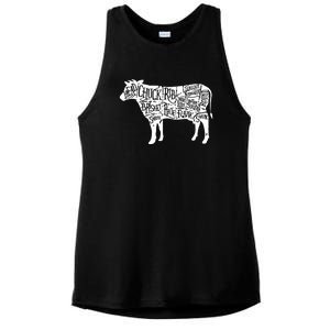 Cow Butcher Beef Cuts Diagram Funny Ladies PosiCharge Tri-Blend Wicking Tank