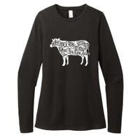 Cow Butcher Beef Cuts Diagram Funny Womens CVC Long Sleeve Shirt