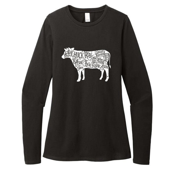 Cow Butcher Beef Cuts Diagram Funny Womens CVC Long Sleeve Shirt