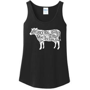 Cow Butcher Beef Cuts Diagram Funny Ladies Essential Tank