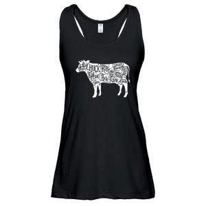 Cow Butcher Beef Cuts Diagram Funny Ladies Essential Flowy Tank