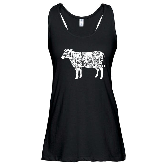 Cow Butcher Beef Cuts Diagram Funny Ladies Essential Flowy Tank