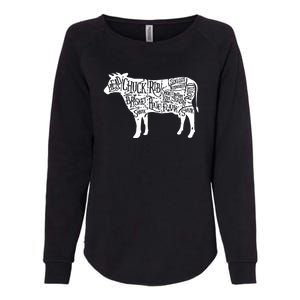 Cow Butcher Beef Cuts Diagram Funny Womens California Wash Sweatshirt