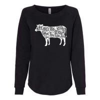 Cow Butcher Beef Cuts Diagram Funny Womens California Wash Sweatshirt