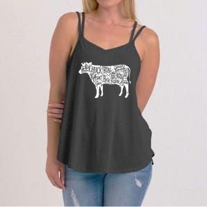 Cow Butcher Beef Cuts Diagram Funny Women's Strappy Tank