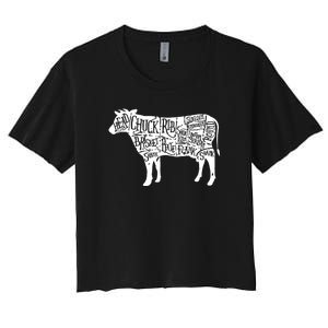 Cow Butcher Beef Cuts Diagram Funny Women's Crop Top Tee